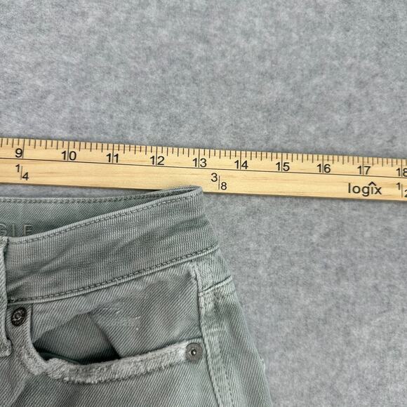 American Eagle Mom Jeans WMNS 2 Green Distressed Denim High Rise Zip Fly Ripped - Picture 8 of 12